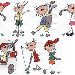 Golf Stick People -  4x4 hoop - Machine Embroidery