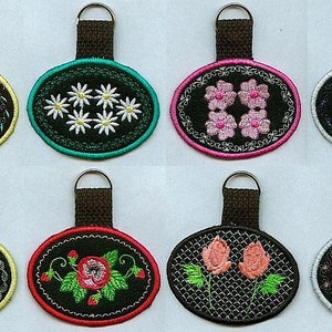 Floral Key Fobs - In The Hoop - Machine Embroidery - 4x4 hoop
