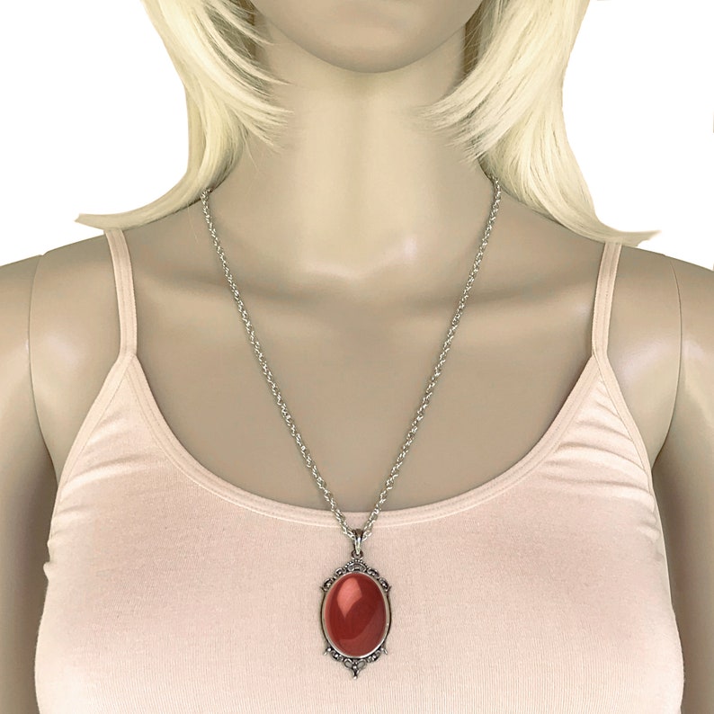 24 DragonWeave Antique Silver Red Jasper Gemstone Cabochon Pendant on Fancy Rope Chain Necklace