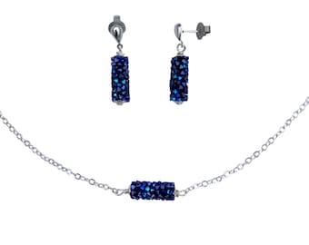 DragonWeave Ocean Blue Swarovski Crystal Druzy Silver Necklace and Earring Set