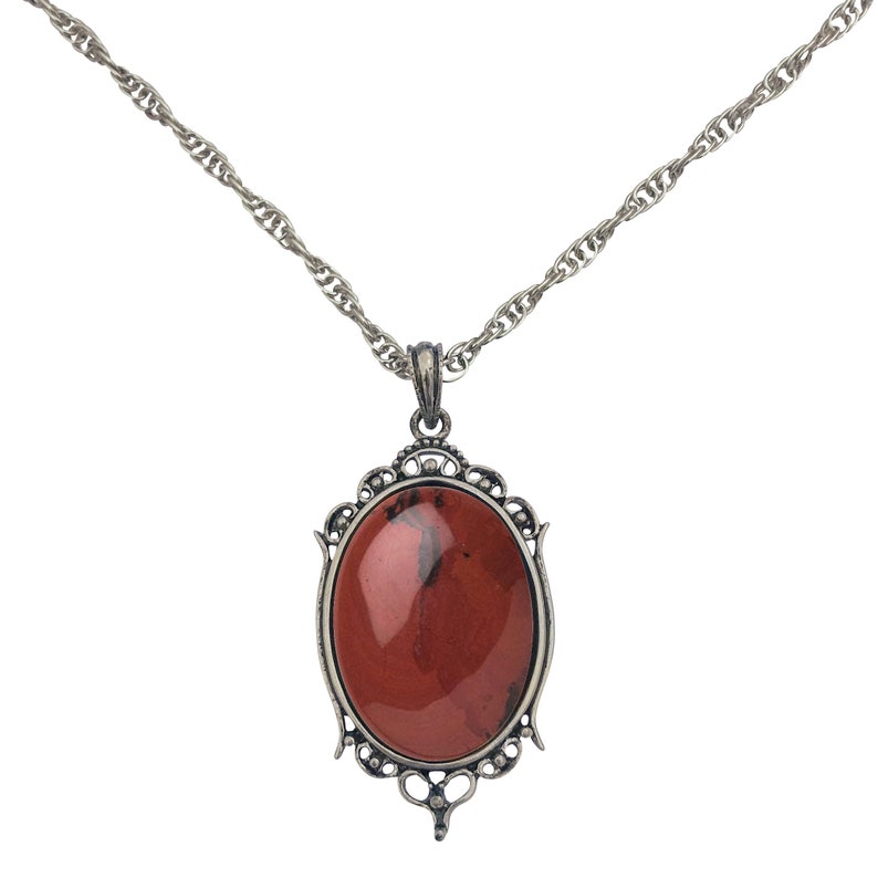 24 DragonWeave Antique Silver Red Jasper Gemstone Cabochon Pendant on Fancy Rope Chain Necklace