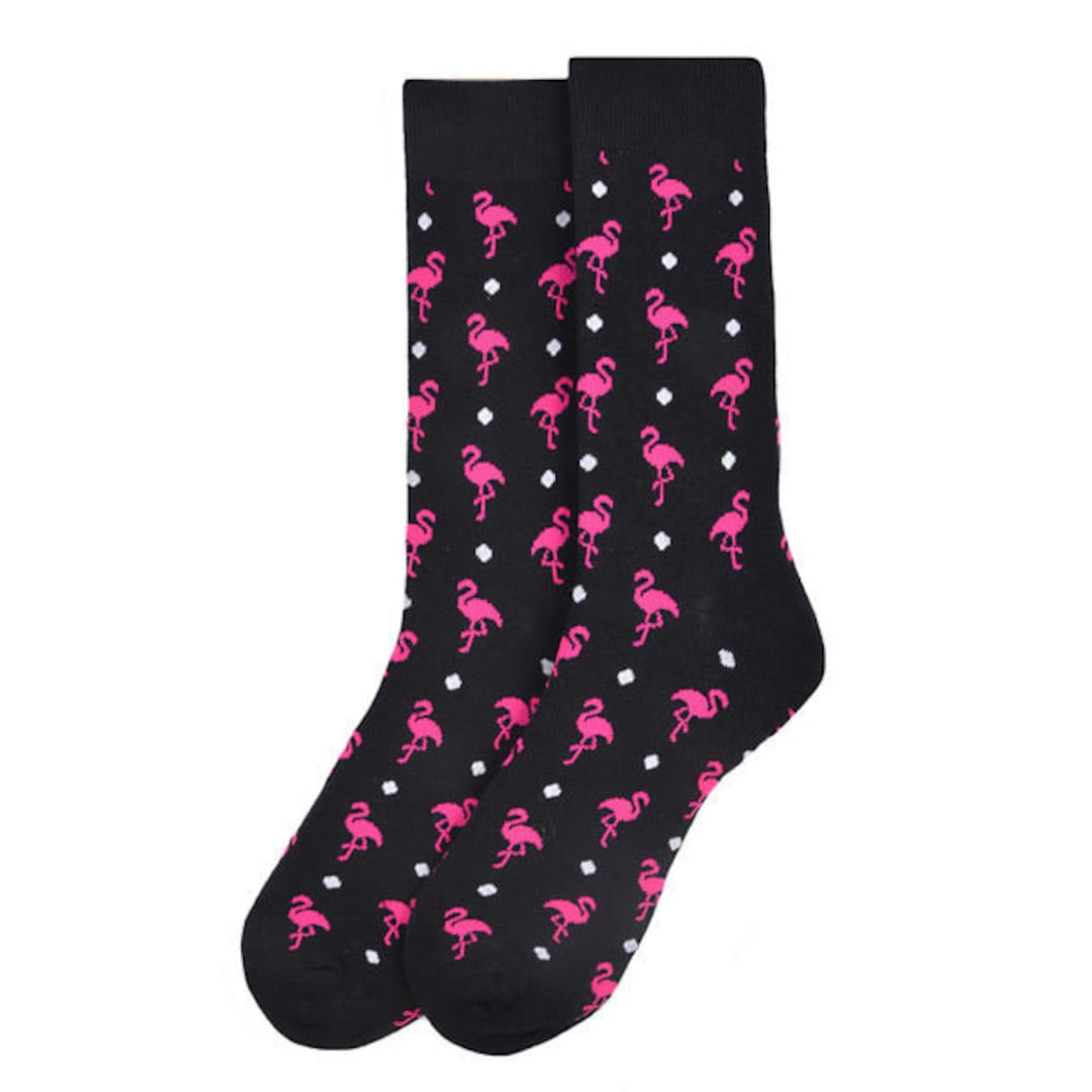 Men's Pink Flamingo Crew Sock Dress Socks Gifts for Men Black Pink Classic Preppy Groomsman Gift