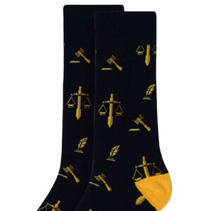Men's Lawyer Crew Socks Law Socks Scale of Justice Quill Gavel Black ...