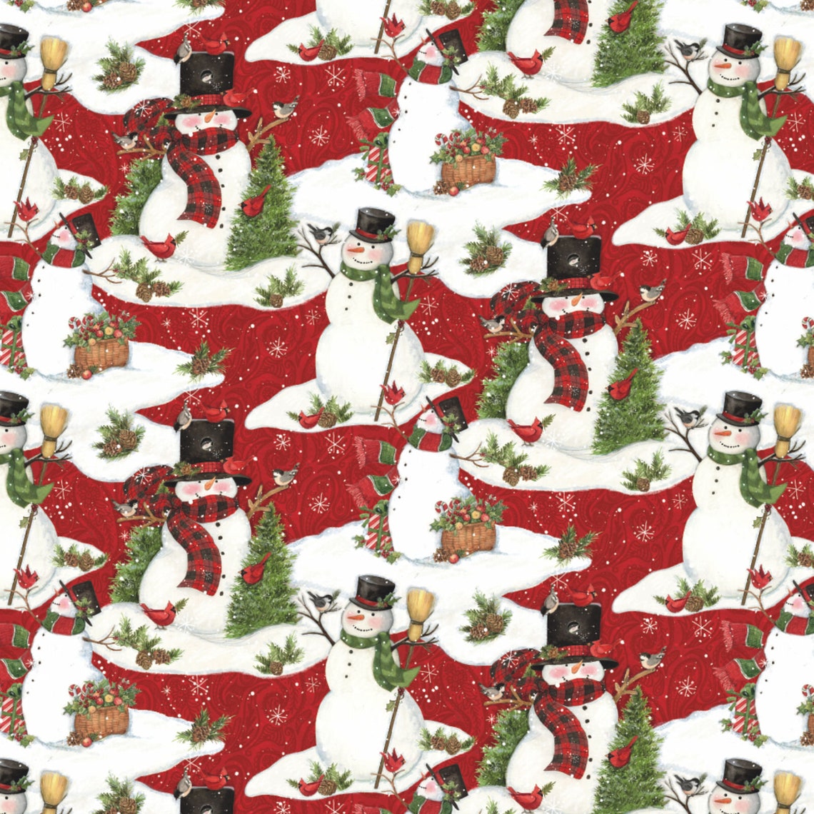REMNANT-Snowman Scenic Holiday Fabric by Springs Creative | Etsy