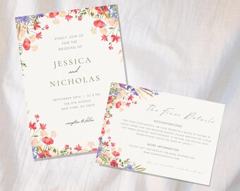Elegant Wedding Invitation & Insert Set – Editable Floral Design
