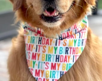 Birthday Dog Bandana, Its My Birthday Puppy Dog Bandana, Girl Boy Birthday Dog Bandana, Reversible Over the Collar Customizable Dog Bandana