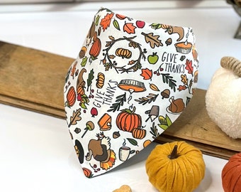 Fall 'Hello Pumpkin' Dog Bandana - Thanksgiving Plaid Green Reversible - Slip or Tie On - Give Thanks  Pet Scarf for Pumpkin Patch Pictures