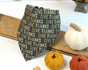 Give Thanks Dog Bandana - Personalized Fall Green Plaid - Reversible Thanksgiving Slip On or Tie On Pet Scarf, Autumn Pet Accessory