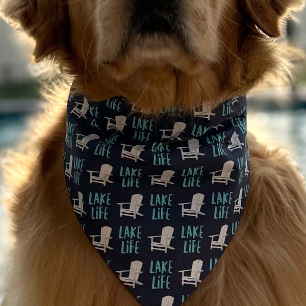 Lake Life Dog Bandana, Navy Blue Canoe Summer Nautical Slip or Tie On Pet Scarf, Camping Dog Gift, Outdoors Adventure Girl Boy Dog Bandana