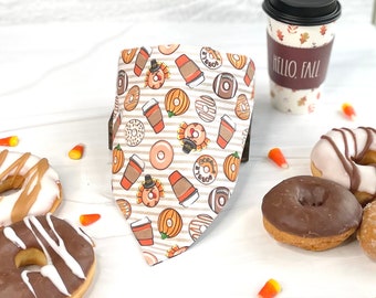 Fall Coffee Dog Bandana, Pumpkin Spice  and Donuts Thanksgiving Slip On, Reversible Bandana for Puppies, Coffee Lover Pet Accessory, Gift
