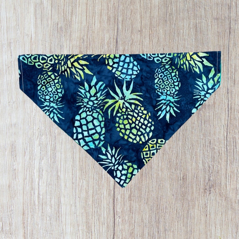 Pineapple Dog Bandana, Tropical Blue Green Dog Cat Over The Collar Summer Bandana, Hawaiian Tropical Beach Dog Pool Party Summer Pet Bandana image 1