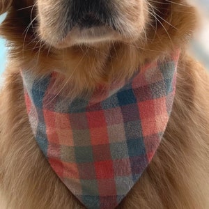 Spring Plaid Flannel Reversible Dog Bandana for Pet Collar, Easter Plaid Orange and Dusty Blue Easter Bandana for Dogs, New Dog Mom Gift