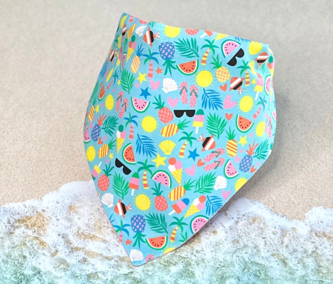 Tropical Beach Bum Dog Bandana, Reversible Pink 80s Vibe Retro Palm