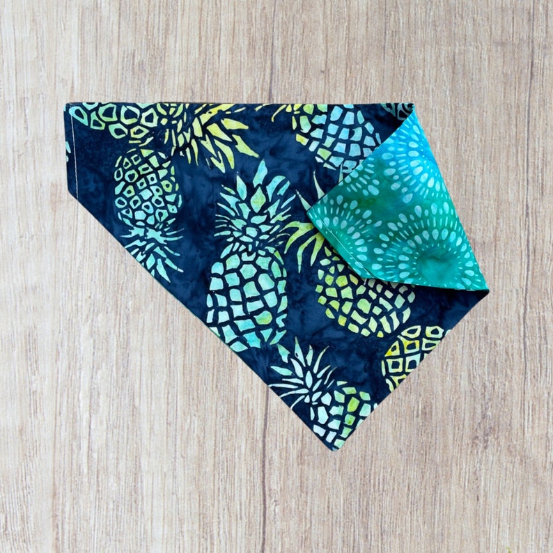 Pineapple Dog Bandana, Tropical Blue Green Dog Cat Over The Collar Summer Bandana, Hawaiian Tropical Beach Dog Pool Party Summer Pet Bandana image 3