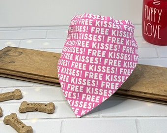 Valentine's Day Love: Free Kisses Pink Dog Bandana, Reversible for St Patrick's Day - Slip or Tie On - Dog Lover Gift, Valentine Photoshoot