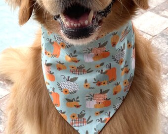 Personalized Thanksgiving Dog Tie On Bandana, Fall Monogrammed Pastel Pumpkin Bandana for Girl Dogs,  Autumn Harvest Plaid Dog Bandana, Gift