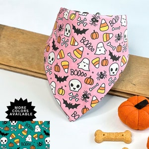 Spooktacular Halloween Boo Dog Bandana - Ghosts, Bats, and Pumpkins - Reversible Slip or Tie On - Adorable Pet Outfit for Boy or Girl Dogs