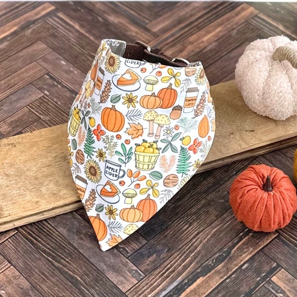 Fall Favorite Things Dog Bandana - Pumpkin Pie, Apple Cider, and Pumpkin Latte, Reversible Thankful 2 in 1 Autumn Trendy Accessory for Dogs