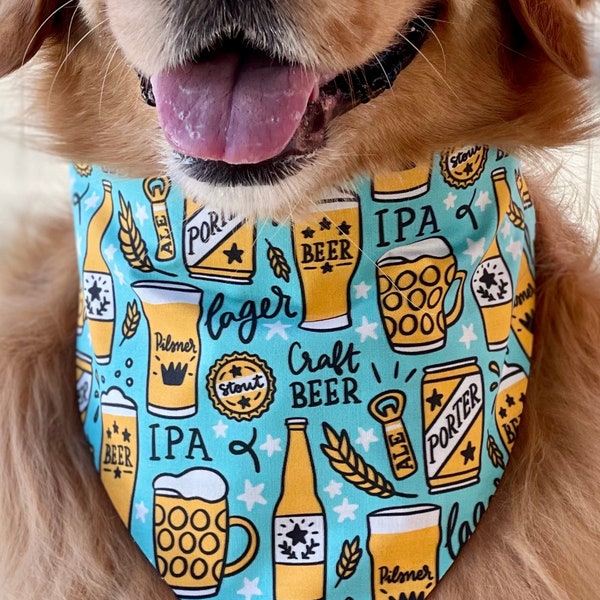 Craft Beer Dog Reversible Dog Bandana, Summer Brewery Dog Slip or Tie On Bandana for Puppies, Beer Lover Pet Gift, Personalized Pet Bandana