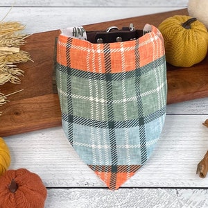 Fall Plaid Thanksgiving Dog Bandana, Happy Fall Y’all Pet Scarf Accessory for Dogs, Slip or Tie On  Name Pet Bandana, New Dog Mom Gift