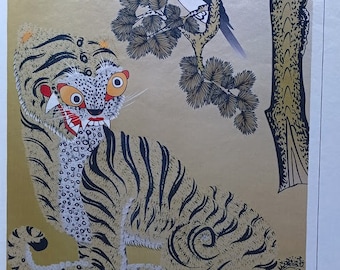 韓国の虎とカササギの版画、ムンベド絹本民芸品 - Etsy 日本