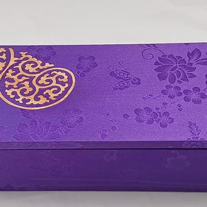 Purple Silk-Wrapped Wooden Box with Engraved Korean Traditional Motifs – Jewelry and Multi-Purpose Case