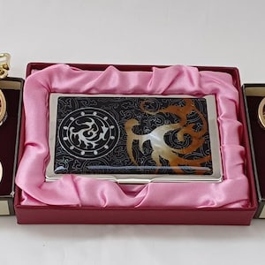 2 Stück Traditionelle koreanische Perlmutt-Schlüsselringe & 1 Stück Wolken-Design Visitenkartenetui