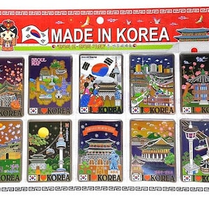 Lot de 10 cartes de destinations touristiques célèbres de Corée, aimants pour réfrigérateur