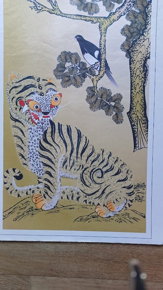韓国の虎とカササギの版画、ムンベド絹本民芸品 - Etsy 日本