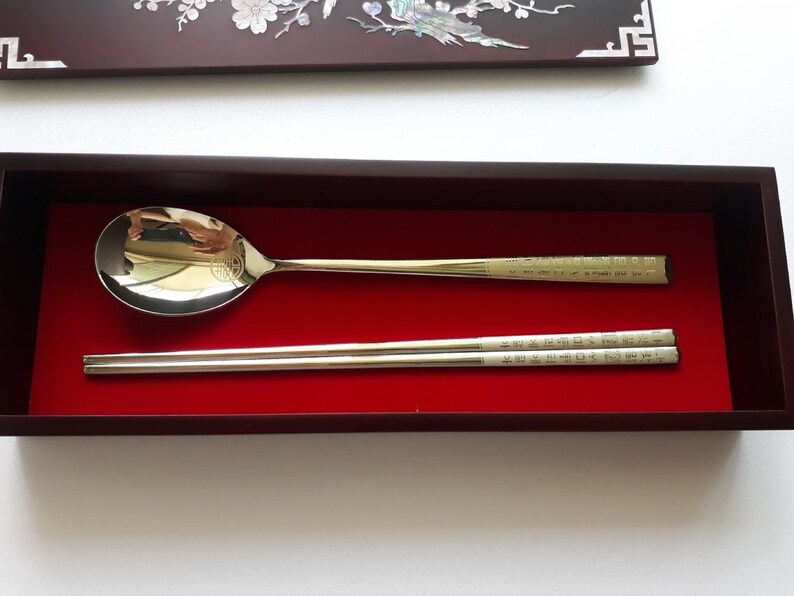 Korean Traditional Chopstick Box With Silk Bag & Korean Spoon Etsy
