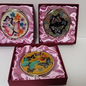 3 hand mirrors Mother of pearl mirror, Cosmetic mirror, Compact mirror, Makeup mirror,  butterfly patterned, Gift for her