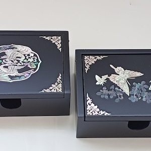 2 Artikel Traditionelles koreanisches Design Najeon Perlmuttlack Schmuckschatulle & Visitenkartenbox (2er-Set) 16-5