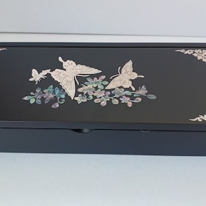 Caja de joyería de laca najeon de diseño tradicional coreano, estuche para lápices, estuche para tarjetas, diseño de mariposa de nácar