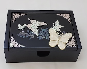 韓国の羅田漆器筆箱セット、螺鈿細工、鶴と竹のデザイン - Etsy 日本