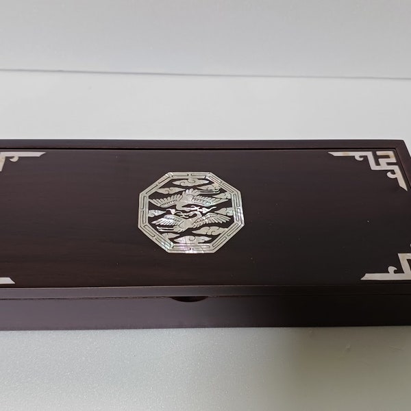 Korean traditional crane design najeon lacquer jewelry box mother of pearl Pencil case card case 10-6