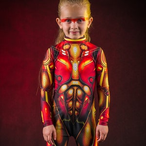 Red & Gold CYBER HERO Halloween Costume - KIDS Edition, Kids Full Body Halloween Suit, Superhero Halloween Costume for Children, Robot Suit