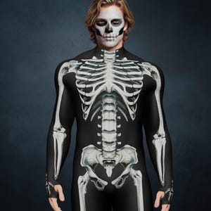 Halloweenkostym med vita ben och skelett för män, Halloweenkostym för män för vuxna, skelettdräkt för Halloweenfest, cosplay-kostym för män