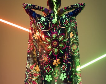 MANDALA UV REACTIVE Kimono, Festival Kimono, Festival Outfit, Rave Kimono, Boho Outfit, Fluorescent Clothing, Spectacular Look