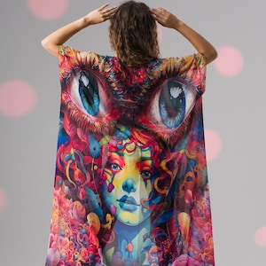 ABSTRACT WORLD Kimono, Festival Kimono, Tenue de festival, Rave Kimono, Vêtements de festival, Cape spectaculaire, Cape colorée, Design psychodélique