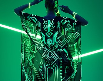 Kimono CYBER UV REACTIVE, Kimono da festival, Outfit da festival, Kimono da rave, Costume cyber, Abbigliamento fluorescente, Look spettacolare