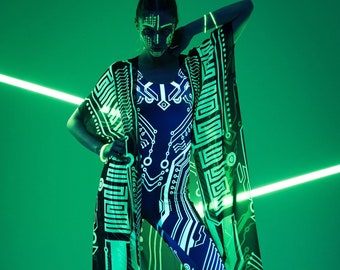 CYBER UV REACTIVE Jumpsuit, Neon Bodysuit, Rave Onsie, Festival Outfit, Burning Man Clothing, Halloween Costume, Futuristic Costume