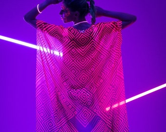 GEOMETRIC GLOW UV Reactive Kimono, Festival Kimono, Festival Outfit, Rave Kimono, Pink Neon Outfit, Fluorescent Clothing, Spectacular Look