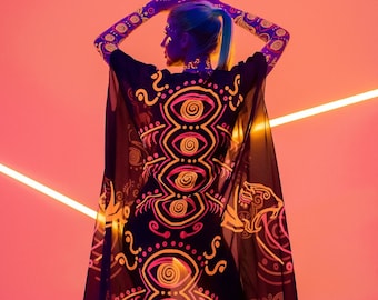 2 KLEUREN fluorescerende kimono, festivalkimono, festivaloutfit, ravekimono, halloweenkostuum, fluorescerende kleding, spectaculaire kleding