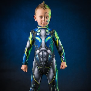 Green CYBER HERO Halloween Costume - KIDS Edition, Kids Full Body Halloween Suit, Superhero Halloween Costume for Children, Robotic Costume