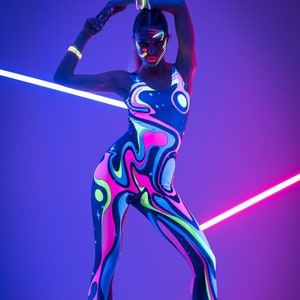 LIQUID UV Reactive Jumpsuit Pink Yellow Neon Outfit Rave Onsie Festival Full Body Outfit Burning Man Clothing Glowing Clothing Set Etsy
