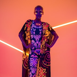 2 COLOR FLUORESCENT Catsuit, Pink & Orange Tribal Bodysuit, Rave Onsie, Festival Outfit, Burning Man Festival Clothing, Halloween Costume