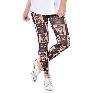 PIRATE MOSAIC - Damen gedruckte Leggings, temporäre Tattoos, Mesh-Leggings, Damen Hosen, lustige Leggings, Hunde & Katzen Leggings, Hund Katze Tattoo