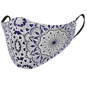 Máscara de cara de tres capas, máscara facial de Mandala azul, máscara facial reutilizable, máscara facial lavable, máscara facial para adultos, cómoda máscara de respiración