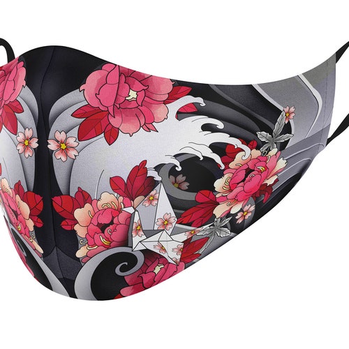 3 Layers Face Mask Japanese Art Face Mask Yakuza Reusable Etsy