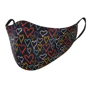 Three Layers Face Mask, Colorful Hearts Face Mask, Reusable Face Mask , Washable Face Mask, Adult Face Mask, Comfortable in Breathing Mask
